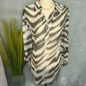 Chico's Women Gold & Black Stripe Sheer Long Sleeve Blouse Size 3 US 14/16